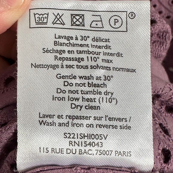 Sezane Chlo Ruffle Button Front Shirt Wisteria Purple Size 34 French US 2 Top - Picture 11 of 14